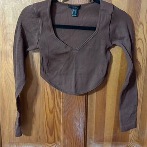 Forever 21 Brown Ribbed Long Sleeve Top